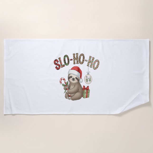 Slo Ho Ho Xmas Sloth Beach Towel (Front)