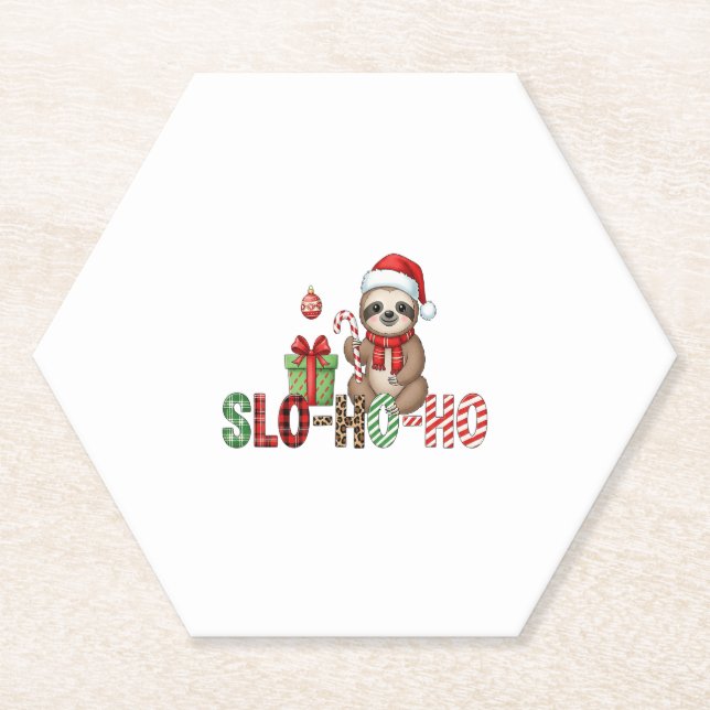 Slo Ho Ho Xmas Sloth Paper Coaster (Front)