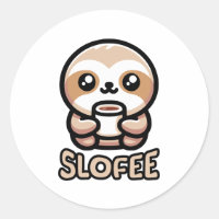 Slofee! Cute Coffee Drinking Sloth Pun Cartoon