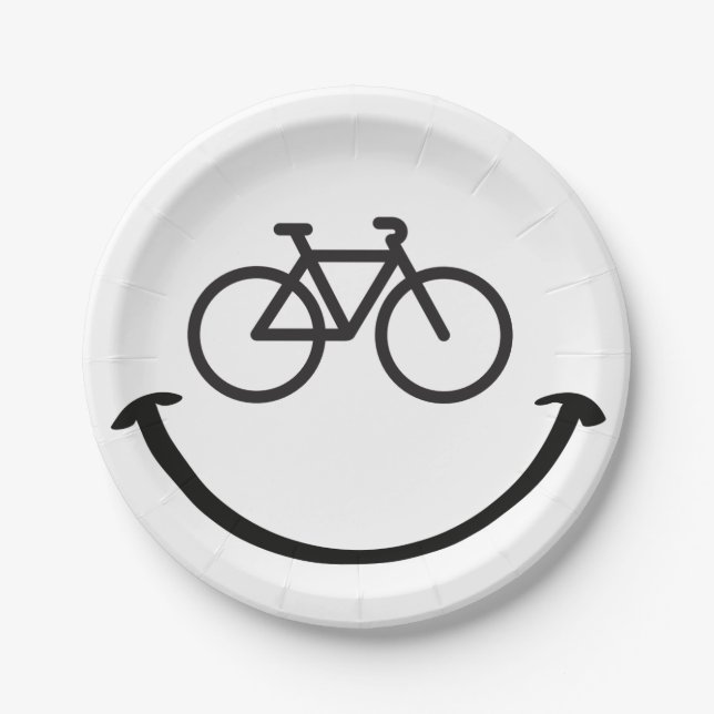 Slogan bicycle with happy face. Happy laugh face. Paper Plate (Front)