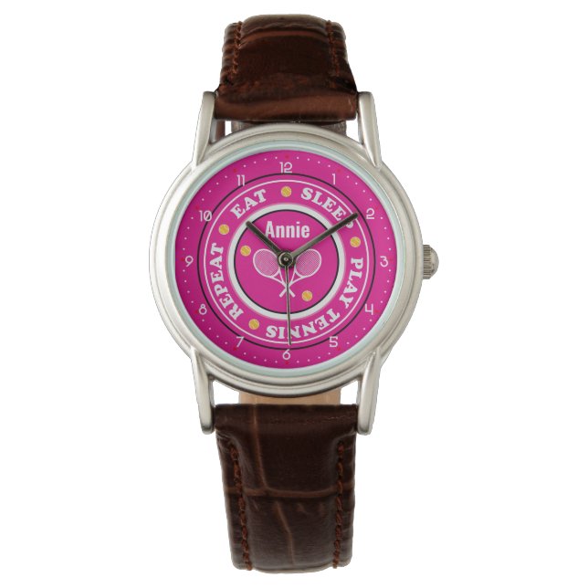 slogan de tennis rose cool avec montre de nom pers (devant)