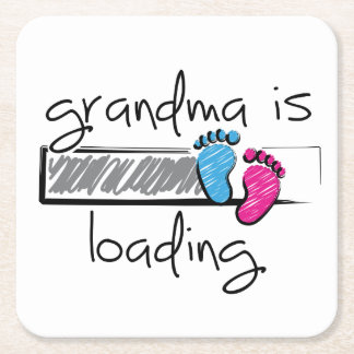 Slogan grandma is loading. Become Grandpa and Gran Square Paper Coaster