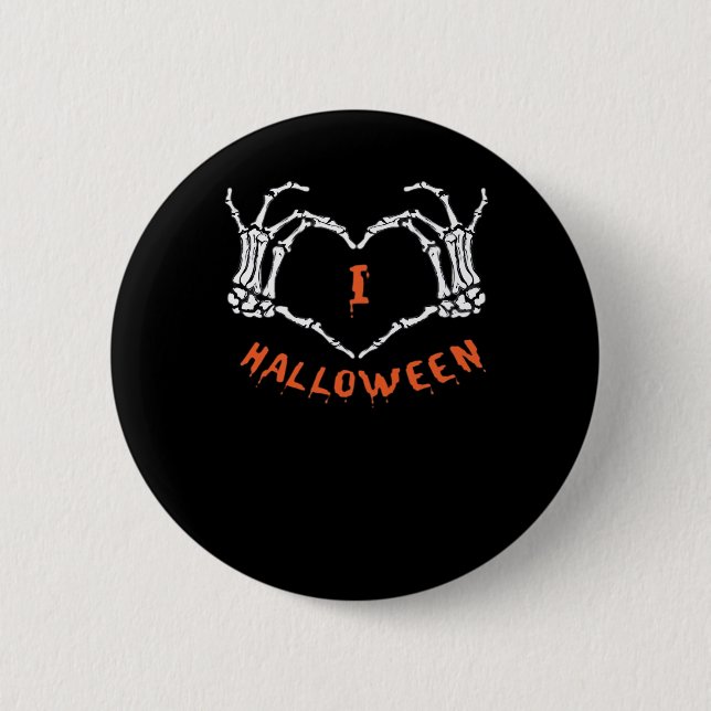 Slogan  Halloween. Heart Gesture Made Of Skeleton  2 Inch Round Button (Front)