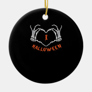 Slogan  Halloween. Heart Gesture Made Of Skeleton  Ceramic Ornament