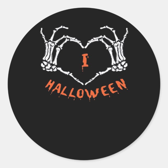 Slogan  Halloween. Heart Gesture Made Of Skeleton  Classic Round Sticker (Front)