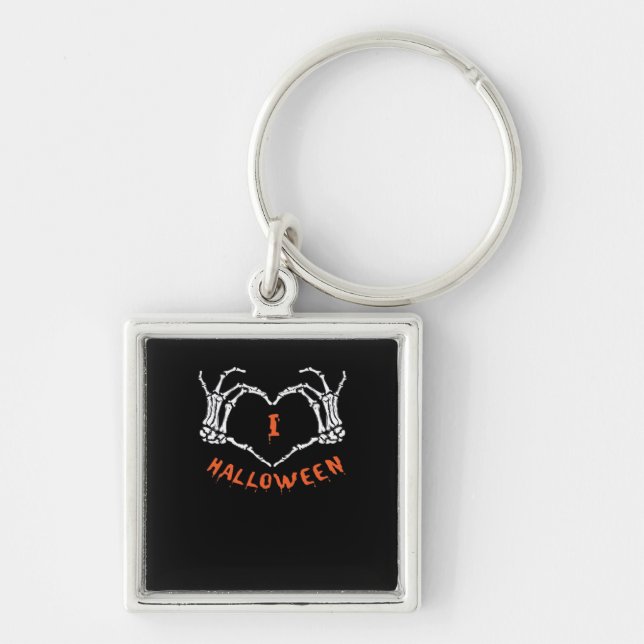 Slogan  Halloween. Heart Gesture Made Of Skeleton  Keychain (Front)