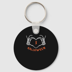 Slogan  Halloween. Heart Gesture Made Of Skeleton  Keychain