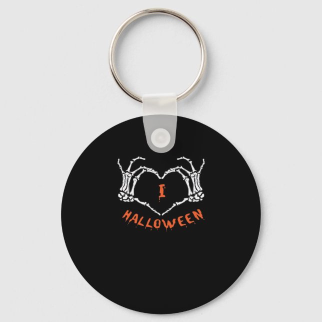 Slogan  Halloween. Heart Gesture Made Of Skeleton  Keychain (Front)