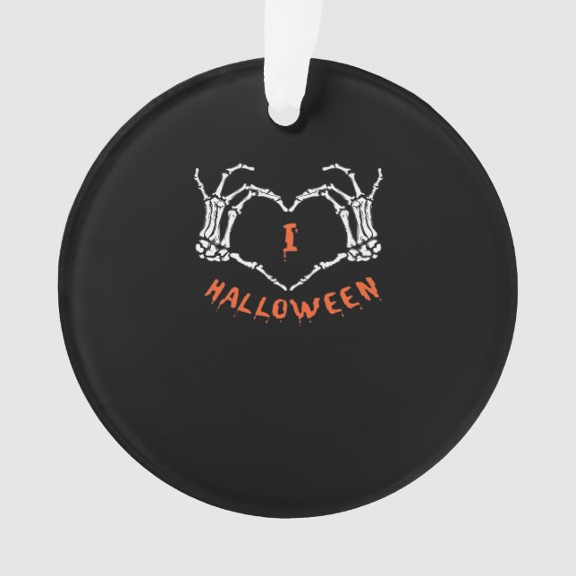 Slogan  Halloween. Heart Gesture Made Of Skeleton  Ornament (Front)