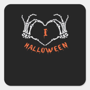 Slogan Halloween. Heart Gesture Made Of Skeleton Square Sticker
