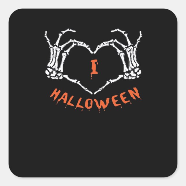 Slogan  Halloween. Heart Gesture Made Of Skeleton  Square Sticker (Front)