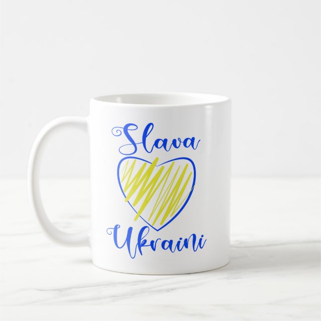 Slogan Slava Ukraini Glory to Ukraine heart    Coffee Mug (Left)