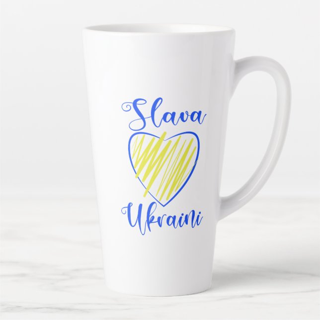 Slogan Slava Ukraini Glory to Ukraine heart   Latte Mug (Right)