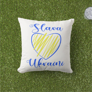 Slogan Slava Ukraini Glory to Ukraine heart Outdoor Pillow