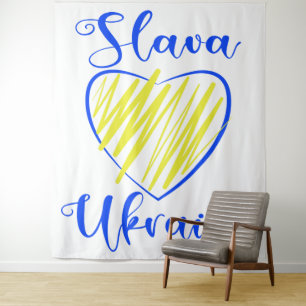 Slogan Slava Ukraini Glory to Ukraine heart   Tapestry