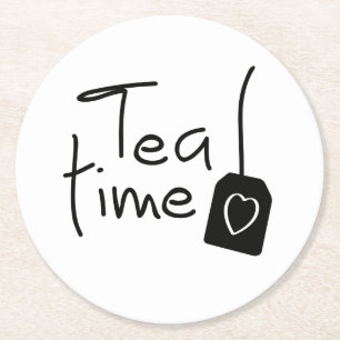 Slogan tea time - tea time. Have a cup of tea. Round Paper Coaster