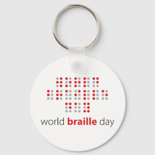 Slogan World Braille day. World Braille Day. Keychain