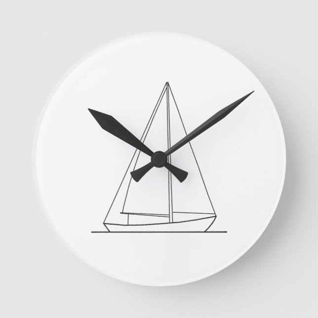 Sloop Sail Plan Sailing Logo Round Clock (Front)