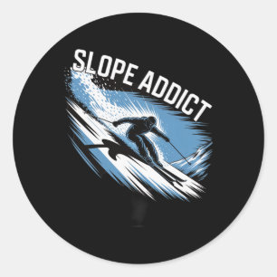 Slope Addict Skiing Outfit For Winter Sports Fans Classic Round Sticker