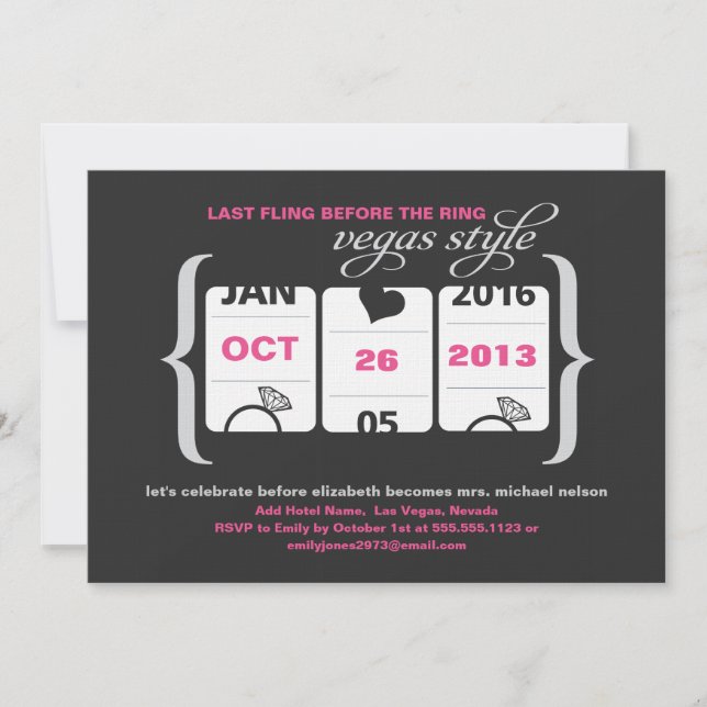 Slot Machine Bachelorette Party in Vegas Invitation (Front)