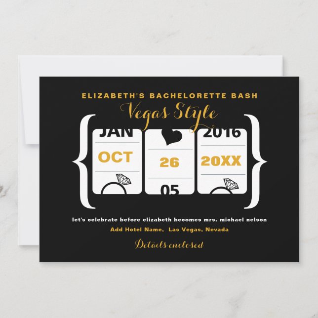 Slot Machine Bachelorette Party in Vegas Invitation (Front)