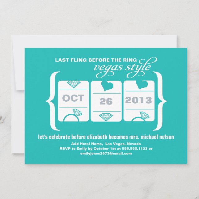 Slot Machine Bachelorette Party in Vegas Invitation (Front)