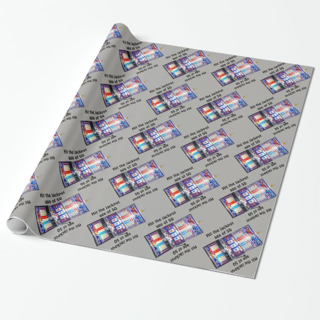 Slot Machine Hit the Jackpot 50 years old Wrapping Paper (Unrolled)