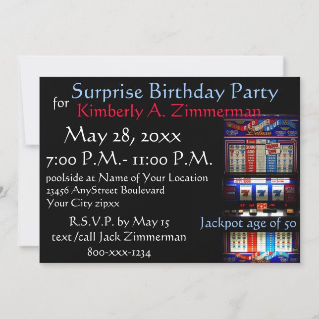 Slot Machine Surprise Birthday Party Invitation (Front)
