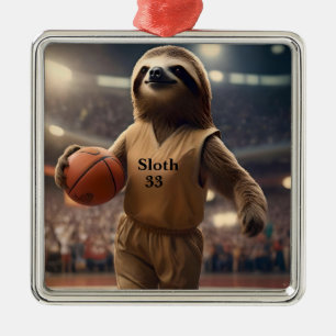 Sloth 33 Basketball Player, Metal Ornament