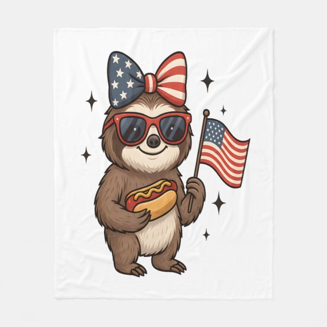 Sloth 4th July Fleece Blanket (Front)