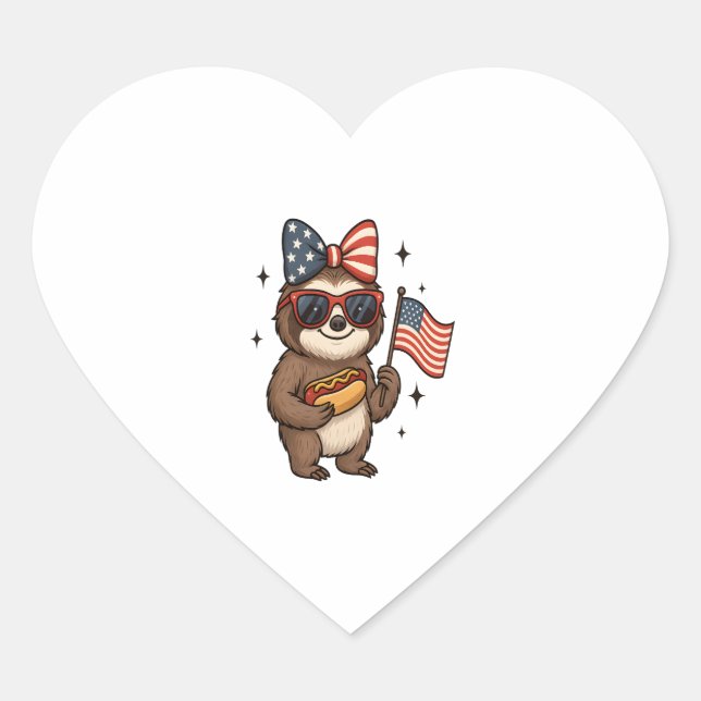 Sloth 4th July Heart Sticker (Front)