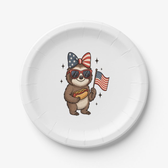Sloth 4th July Paper Plate (Front)