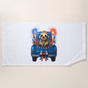 Sloth 4th of July Usa Beach Towel