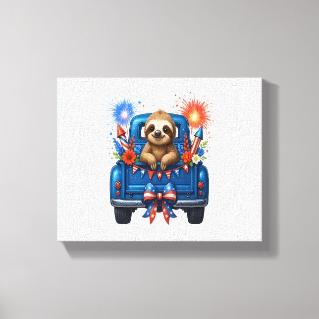 Sloth 4th of July Usa Canvas Print (Front)