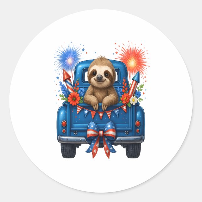Sloth 4th of July Usa Classic Round Sticker (Front)