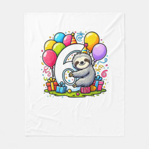 Sloth 6th birthday for boy girl 6 years old sixth fleece blanket