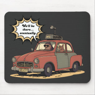 Sloth and Bunny Cartoon Road Trip Adventure Mouse Pad