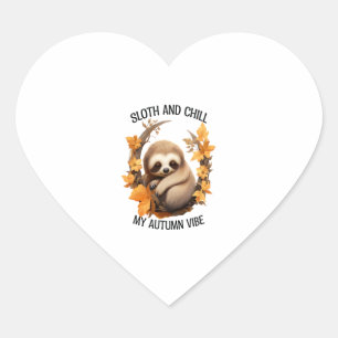 Sloth and Chill My Autumn Vibe Heart Sticker