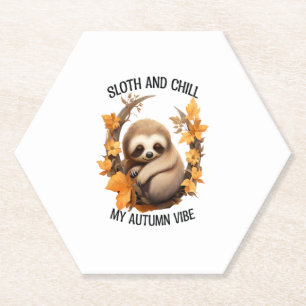 Sloth and Chill My Autumn Vibe Paper Coaster
