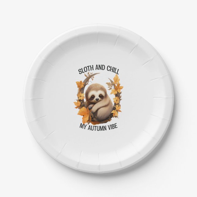 Sloth and Chill My Autumn Vibe Paper Plate (Front)