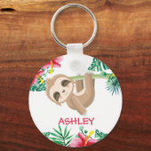 Sloth and flowers custom name keychain (Front)