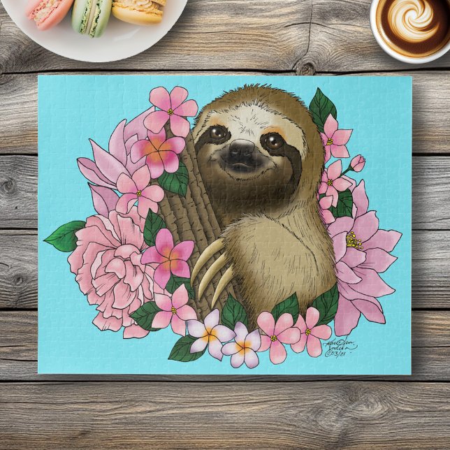 Sloth and Flowers Jigsaw Puzzle (Creator Uploaded)