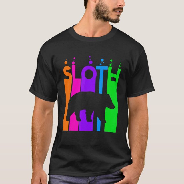 Sloth Animal Rainbow Bubble With Silhouette T-Shirt (Front)