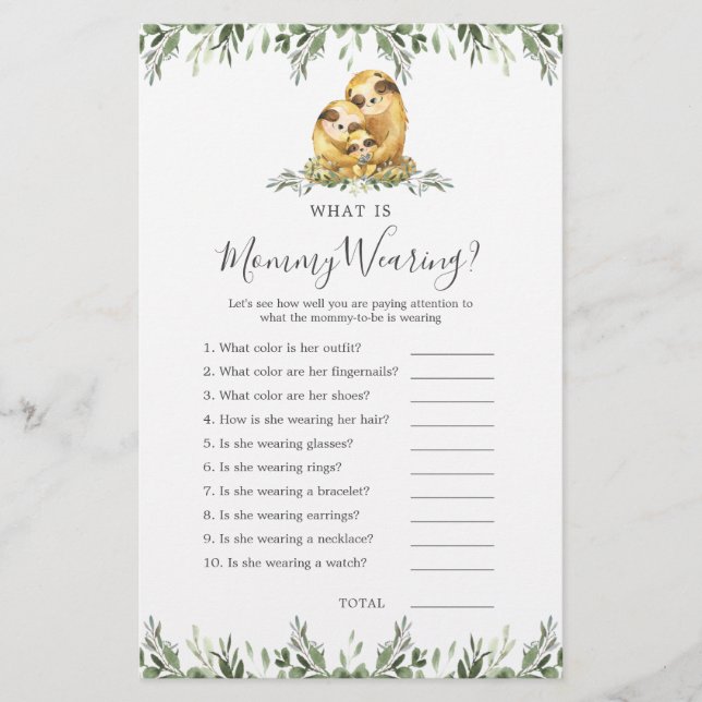 Sloth Animals Baby Shower What is Mommy Wearing (Front)