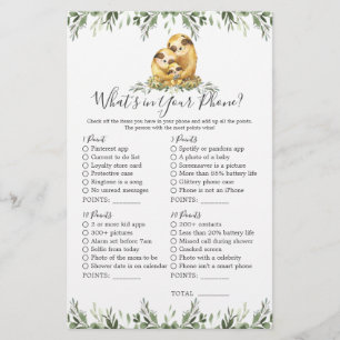 Sloth Animals Baby Shower What's in Your Phone