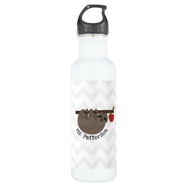 Sloth Apple Tree Chevron Personalized Teacher 710 Ml Water Bottle (Front)