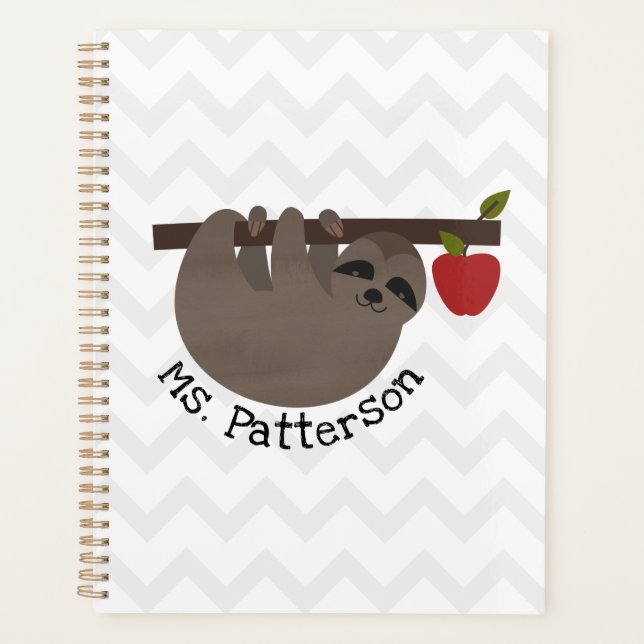 Sloth Apple Tree Chevron Personalized Teacher Planner (Front)