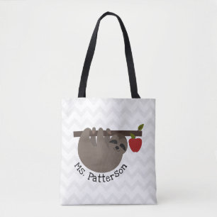 Sloth Apple Tree Chevron Teacher Tote Bag
