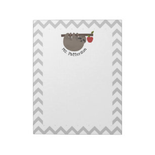 Sloth Apple Tree Grey Chevron Teacher Notepad