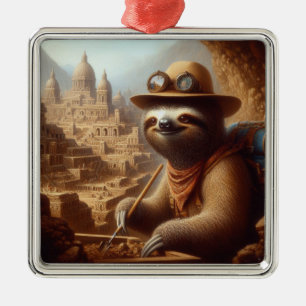 Sloth Archaeologist Metal Ornament